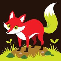 A cartoon red fox standing on a hill vector