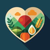 A heart shaped icon with a variety of fruits and vegetables vector