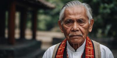 An elder in traditional attire, exuding wisdom and tradition, ideal for cultural studies or philosophical content. photo