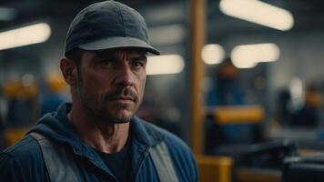 Please give me different portrayals of a worker with a muscular build. photo