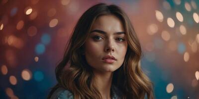Pretty girl's expression on a color background A beautiful lifestyle wallpaper. photo