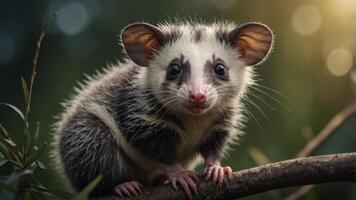Adorable Baby Opossum on Solid Color Background Ideal for Banners and Ads. photo