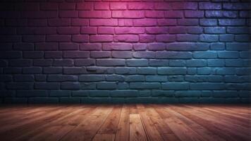 empty room with neon brick wall and floor background. photo