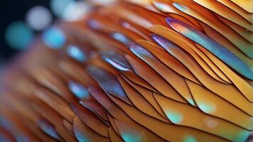 extreme macro of butterfly wing colorful iridescent scales under the microscope. photo