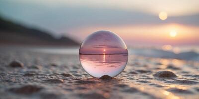 Serene pastel landscape with smooth waves and single pink sphere. photo