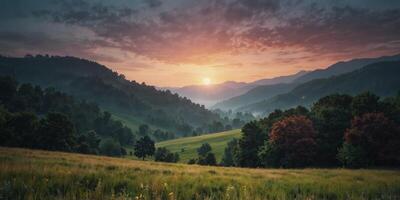 Soft gradient colors blend in a dreamy landscape. photo
