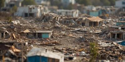 Aerial view of destruction after natural disaster. photo