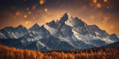 A mountain range where the peaks are made of light and the valleys of gold. photo