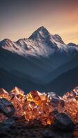 A mountain range made of glowing crystals that hum with energy. photo