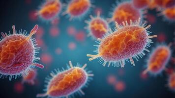 close up bacteria and virus under microscope. photo