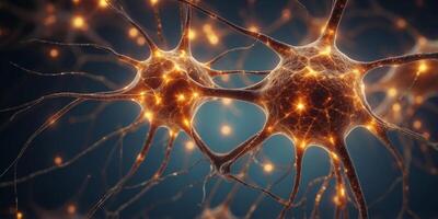 Close up of a neuron with glowing synapses symbolizing the intricacies of thought neural activity and the microscopic world of cognitive functions. photo