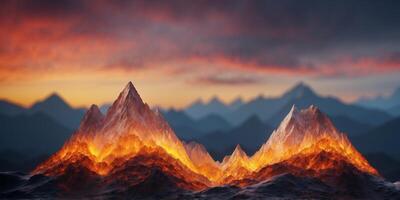 A mountain where the peaks are made of glass and the valleys of liquid fire. photo
