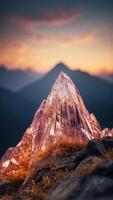 A mountain range made of glowing crystals that hum with energy. photo