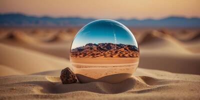 A vast desert with ancient alien structures buried beneath the sand. photo