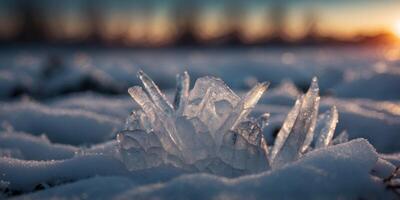 A frozen tundra with glowing ice formations that shift colors in the light of distant stars. photo