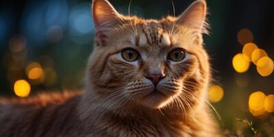 A glowing cat with fur that shimmers like molten lava prowling through a glowing jungle at dusk. photo