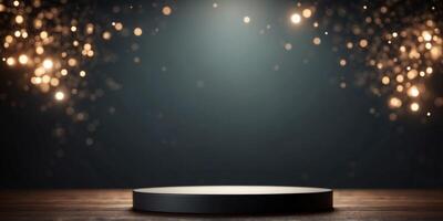 Dark moody podium stage for products or cosmetics. photo