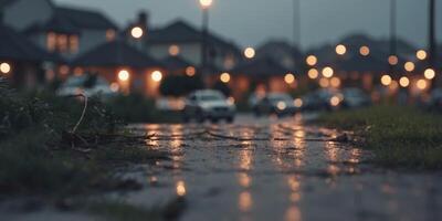 Storm Aftermath in Urban Neighborhood with Overcast Sky. photo