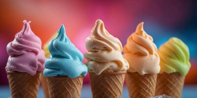 Soft serve ice cream on a neon background. photo