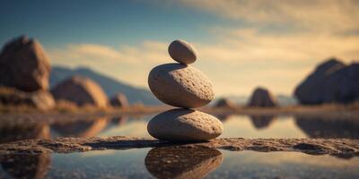A landscape with massive floating stones that defy gravity, hovering above alien plains. photo