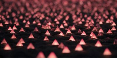 A high-contrast background of glowing pink triangles over a dark field. photo