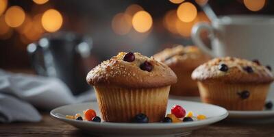 Muffin flat design front view breakfast theme animation vivid. photo