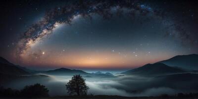 Spectacular Night Sky Filled with Stars and Milky Way Galaxy Above Cloud Horizon in Serene Evening Atmosphere for Tranquil Stargazing and Astronomy Enthusiasts. photo