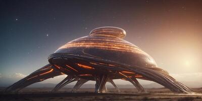 A massive alien spaceship with tendrils reaching out into space. photo