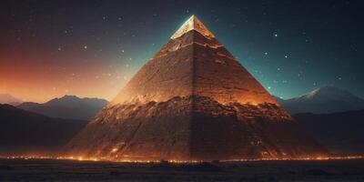 A massive alien structure in the shape of a pyramid, floating in space. photo