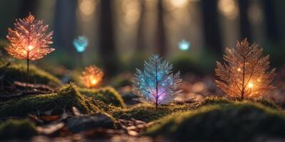 A mystical forest where the trees are made of glowing crystal and radiate magic. photo