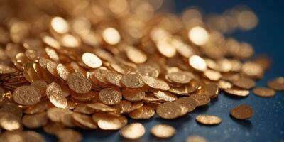 Gold Sequins Sparkling With Soft Flickering Side Lights On A Blue Background. photo