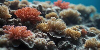A coral reef affected by bleaching caused by global warming. photo