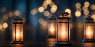 A blurred image of a beacon of light with a blurred background of more beacons of light. photo
