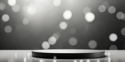 An black white empty podium scene for a product presentation with lights. photo