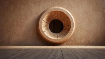 A brown wall featuring a prominent hole in the center. photo