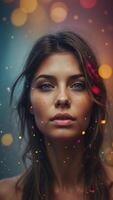 Beautiful face silhouette with colorful particles coming out of it. photo