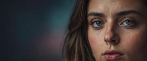 Intimate Closeup of a Sorrowful Eye with a Single Tear Capturing Emotion and Vulnerability. photo