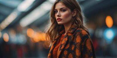 A model showcasing unconventional fashion with oversized silhouettes and bold color contrasts. photo