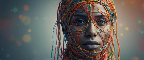 Abstract Human Form Wrapped in Colorful Strings. photo