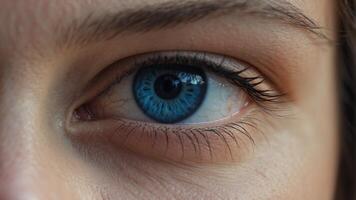 Closeup of Emotional Blue Eye with Tear Capturing Sadness and Sensitivity. photo