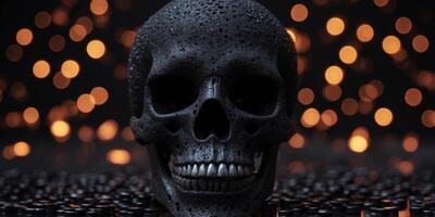 skull composed of numbers with bit effect black background. photo