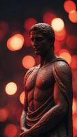 a statue with red light coming out of it. photo