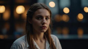 Two shots of the young woman in different time and posing, concept of two sides of a person's personality, different status, bright side and dark side. photo