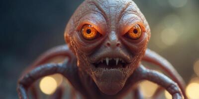 A strange alien creature with multiple eyes and glowing, translucent skin. photo