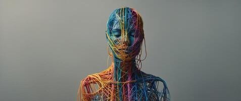 Abstract Human Form Wrapped in Colorful Strings. photo