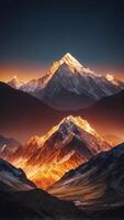 A mountain range where the peaks are made of crystal, glowing with inner light. photo