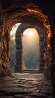 A portal shaped like an ancient keyhole, opening to a world of shifting dimensions. photo