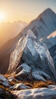 A mountain range where the peaks are made of ice and the valleys are filled with light. photo