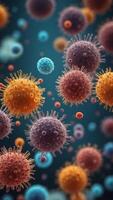 Top down view of samples of bacteria and virus samples in a science lab. photo