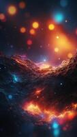 A neon storm lighting up the surface of a distant planet, casting vibrant colors. photo